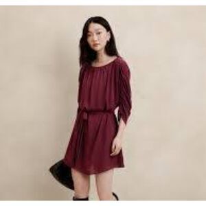 Banana Republic Mini Dress Wine Red Marron Large Tie Waist NWT